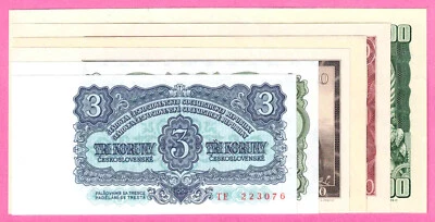 S7 - Checoslovaquia 3, 5, 10, 25, 25, 50 y 100 Kr. Juego de billetes UNC 1961 *BONITO Foto 1 de 4