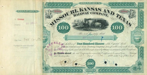 JAY GOULD - STOCK CERTIFICATE TWICE SIGNED 10/12/1880 Cover