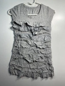 cherokee girls grey shirt size large ruffles short sleeve longer style top - Picture 1 of 5