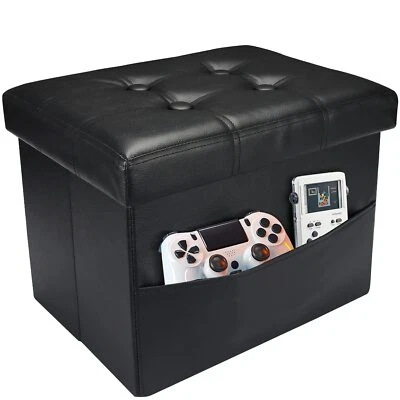 FOLDING STORAGE OTTOMAN FOOT REST STOOL WITH SIDE POCKET 16 INCHES LEATHER FOOTS — 第 1/4 张图片