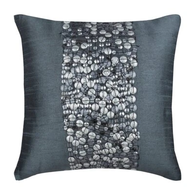 Pillow Cover Grey 16"x16", Sofa Decor Silk Circles & Dots - Silver Bullets - Image 1 of 4