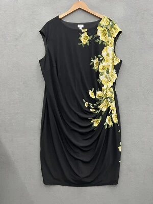 Jones Studio Women’s 3X Black Yellow Floral Stretch Draped Sheath Dress - Image 1 of 4