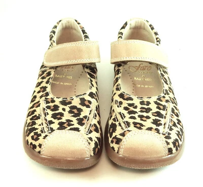 DE OSU-FARO - Spain - Girls Tan Leather Leopard School Shoes - European - Size 8 - Image 1 of 4