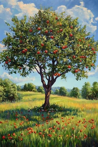 Red Flowers Tree Oil Painting Wall Art Print Canvas Artprint Home Decor - Picture 1 of 1