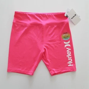 Hurley Girls Size L H2O-Dri Beach Active Bike Shorts Hyper Pink Elastic Waist - Picture 1 of 8
