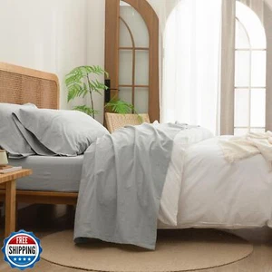 BESTOUCH Sheet Set 100% Washed Cotton Linen Feel Super Soft Comfortable Chic  - Picture 1 of 5