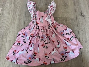Hopscotch Avenue Girls Pink Unicorn Pinafore Embroidered Dress Smocked 4t New! - Picture 1 of 5