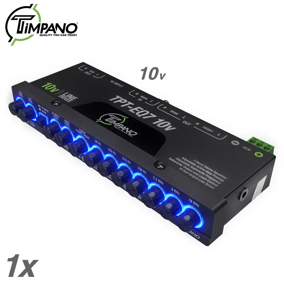 Timpano TPT-EQ7-10V 7 Band 1/2 DIN 6-Channel 10-Volt RCA Equalizer Crossover