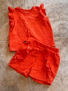 Tiny Tribe Girl's Size 7 Shorts Set Asymetrical Top Ruffle Shorts Bright Orange - Picture 1 of 4
