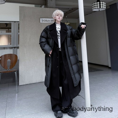 OFF WHITE Cappotto uomo stile coreano collo bavero splicing imbottito sopra il ginocchio vestibilità ampia