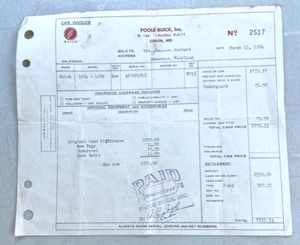 1954 Buick sales receipt from Lisbon Maryland 1950 1951 1952 1953 1955 1956 1957 - Picture 1 of 5