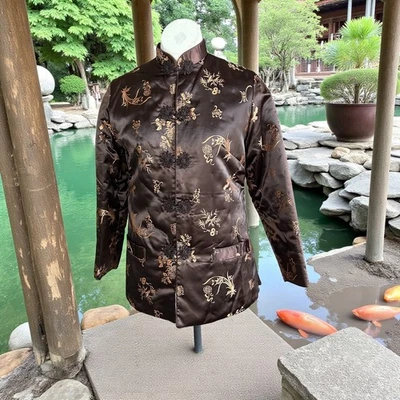 Vintage Chinese Brown Gold Brocade Puffer Quilted Jacket - Image 1 of 4