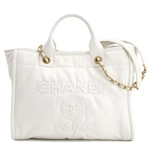 CHANEL Deauville Tote Chain Shoulder Bag Leather White AS3351 90285131 - Picture 1 of 11
