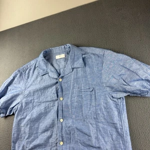Uniqlo Shirt Men’s M Blue Camp Collar Linen Blend Pocket Summer Short Sleeve - Picture 1 of 11