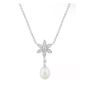 Pearl Topaz Flower Necklace Sterling Silver (8mm) Pendant Luxury Stunning NWT - Picture 1 of 24