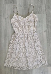 H&M size 4 - 6 beige LACE DRESS summer FRILL strappy FLORAL holiday EUR 32  - Picture 1 of 14