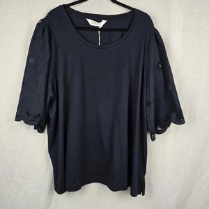 Virtuelle Taking Shape Plus Size 24 Blouse Embroidered Blue 3/4 Sleeve BNWT - Picture 1 of 11