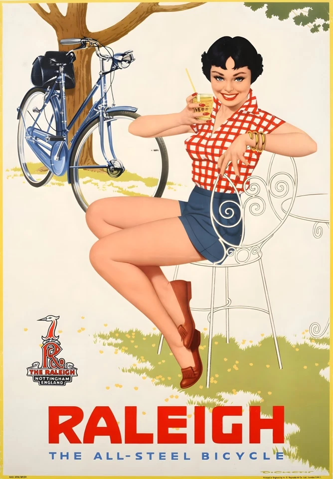 16530.Wall Decor Poster.Interior Art.Raleigh Bicycle Ad 1950s Pin Up England - Image 1 of 1