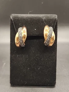 Black Spinel in Pink Bronze 1" Twisted Hoop Omega Back Earrings NIB QVC 20601 - Picture 1 of 9