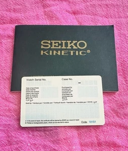 Folleto de garantía limitada e instrucciones Seiko Kinetic 1999 nuevo de stock - Imagen 1 de 6