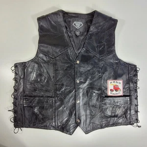 Chaleco de motociclista de cuero de búfalo genuino con placa de diamante parche de águila para hombre talla 4X negro - Imagen 1 de 14
