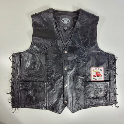 Chaleco de motociclista de cuero de búfalo genuino con placa de diamante parche de águila para hombre talla 4X negro Foto 1 de 4