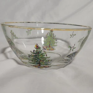 Spode Christmas Tree Klarglas Salat Obst Schüsseln 5,5" Goldrand Set 4 Klassisch - Bild 1 von 9