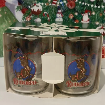 Juego de 4 vasos de Navidad vintage Libbey Rudolph nariz roja reno Foto 1 de 4