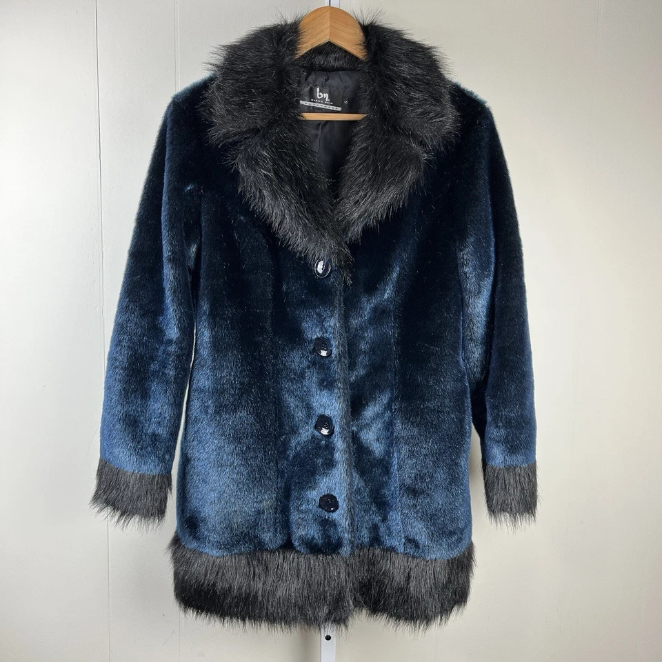 Abrigo Chaqueta Blanc Noir Outerwear Imitación Piel Azul y Negro Largo Medio Talla Pequeña Foto 1 de 4