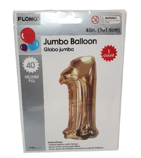 Number One 1 Gold Foil Balloon for First 1st Birthday Jumbo Large Size 40 Inch - Image 1 of 1