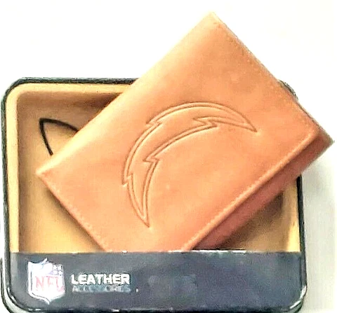 Los Angeles Chargers Leather Embossed Tri-Fold Wallet Tan New Rico Cover