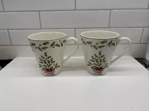 Holiday by Lenox American by Design Christmas Holly Berries MUG 4" H  SET / 2 - Picture 1 of 7