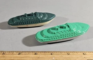 2 VINTAGE BANNER HARD PLASTIC CRUISE SHIPS, GREEN/GRAY, DARK GREEN/MOTTLED WHITE - Picture 1 of 5