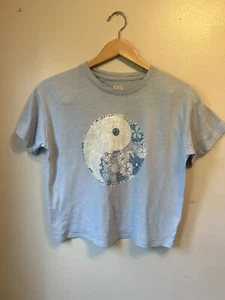 So Brand Youth Girls XL T Shirt Blue Peace sign Floral Groovy Boxy Tee Hippie - Picture 1 of 6
