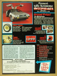 1982 DeLorean DMC-12 photo Petersen's Automotive Sweepstakes vintage print Ad - Picture 1 of 1