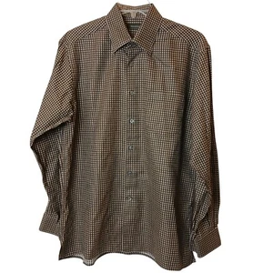 Ermenegildo Zegna Mens XL Brown & Tan Checked LS Cotton Dress Shirt #C-15 - Picture 1 of 6