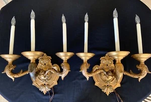 Antike vergoldete Zeit vergoldete Bronze Wandleuchte (2) Französisch oder E.F Caldwell 1920 zugeschrieben - Bild 1 von 24