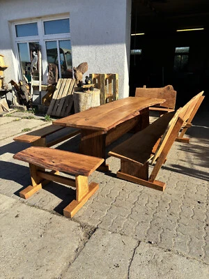 Gartenmöbel, Sitzgruppe, Eiche, 2,5 m, 4 Bänke, geölt, Garnitur, Massivholz - Bild 1 von 4