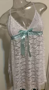 ¡NUEVO SIN ETIQUETAS! Carrie Ámbar Blanco ENCAJE/CINTA AZUL/Carrito Babydoll Íntimo/Talla 1X - Imagen 1 de 6