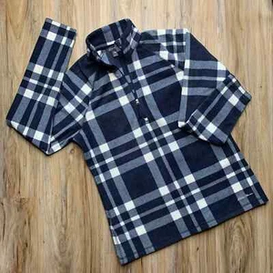 EDDIE BAUER Quarter Zip Fleece Pullover Buffalo Plaid Navy Blue - Women's Small - Picture 1 of 8
