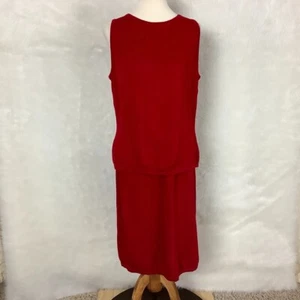 SJK St. John Vintage 90s Red Santana Knit Sleeveless Top L & Skirt 14 Set - Picture 1 of 7