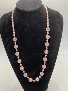 "Collar de cuentas de vidrio artístico estilo Murano veneciano de colección oro rosa 28"" usado en excelente estado" - Imagen 1 de 5