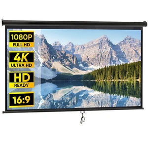 Projection Projector Screen Manual Pull Down for Home Movie Theate 100'' 16:9 HD - Picture 1 of 22
