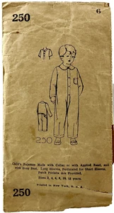 1920s P.J. Weenink's Sons Sewing Pattern 250 Boys Pajamas Size 6 Antique 14853 - Picture 1 of 2
