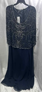 J Kara Women's Plus-Size Scoop-Neck Long Dress, Navy/Mercury, 20W - Picture 1 of 5