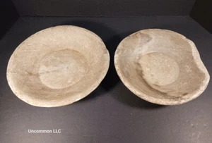 Two 19th Century Hand-hewn Stone Bowls 9 1/4 & 10 1/4 Inches - Picture 1 of 8