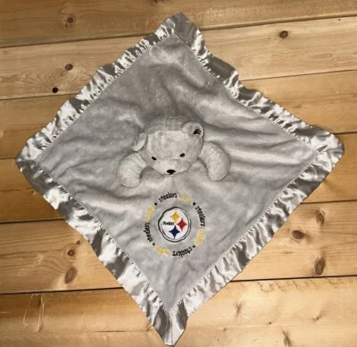 Baby Fanatic Pittsburgh Steelers Teddy Bear Lovey Gray Satin Security Blanket - Image 1 of 4