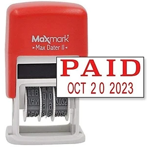 MaxMark Self-Inking Rubber Date Office Stamp with Paid Phrase & Date - RED In... - Picture 1 of 7