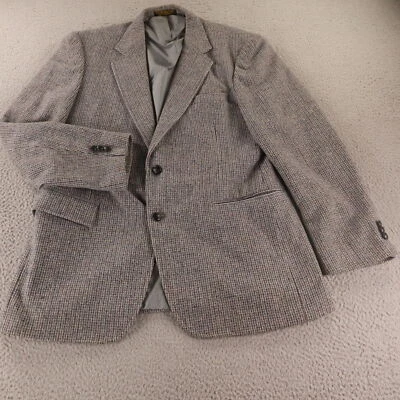Jaqueta de tweed vintage M cinza azul xadrez Houndstooth 100% lã blazer casaco esportivo 42R - Imagem 1 de 4
