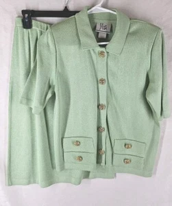 1980s Vintage MITA Celery Green 2pc Sweater Knit Skirt Suit, Never Worn - Picture 1 of 4